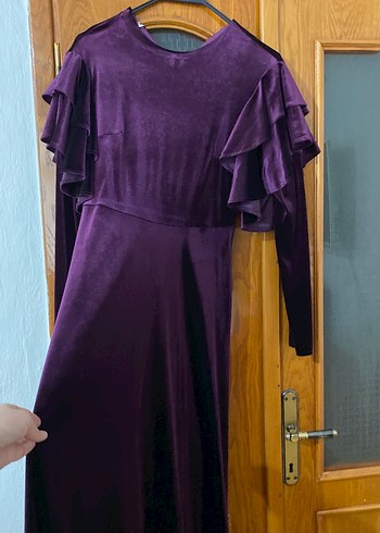 Kadın Mor Uzun Kollu Süet Elbise - Görsel 2