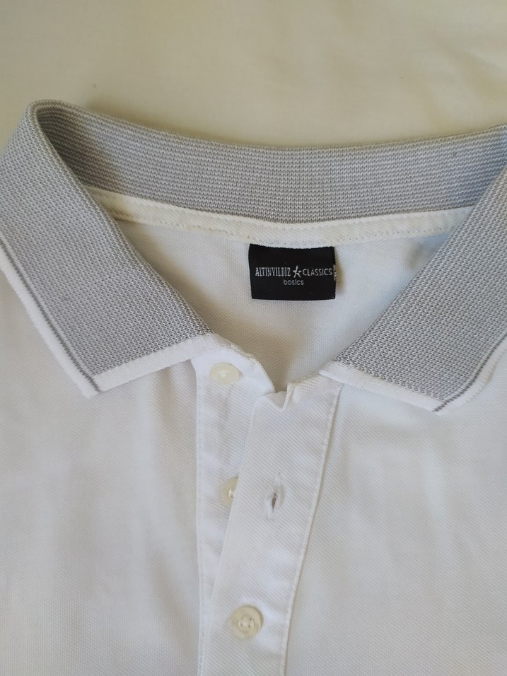 Gri Yakalı Beyaz Erkek Polo Tişört - Görsel 3