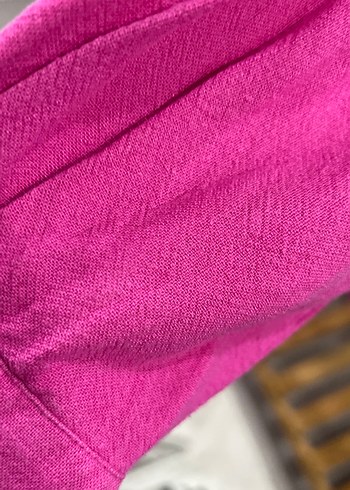 Pembe Düğmeli Kadın Keten Gömlek - Görsel 3