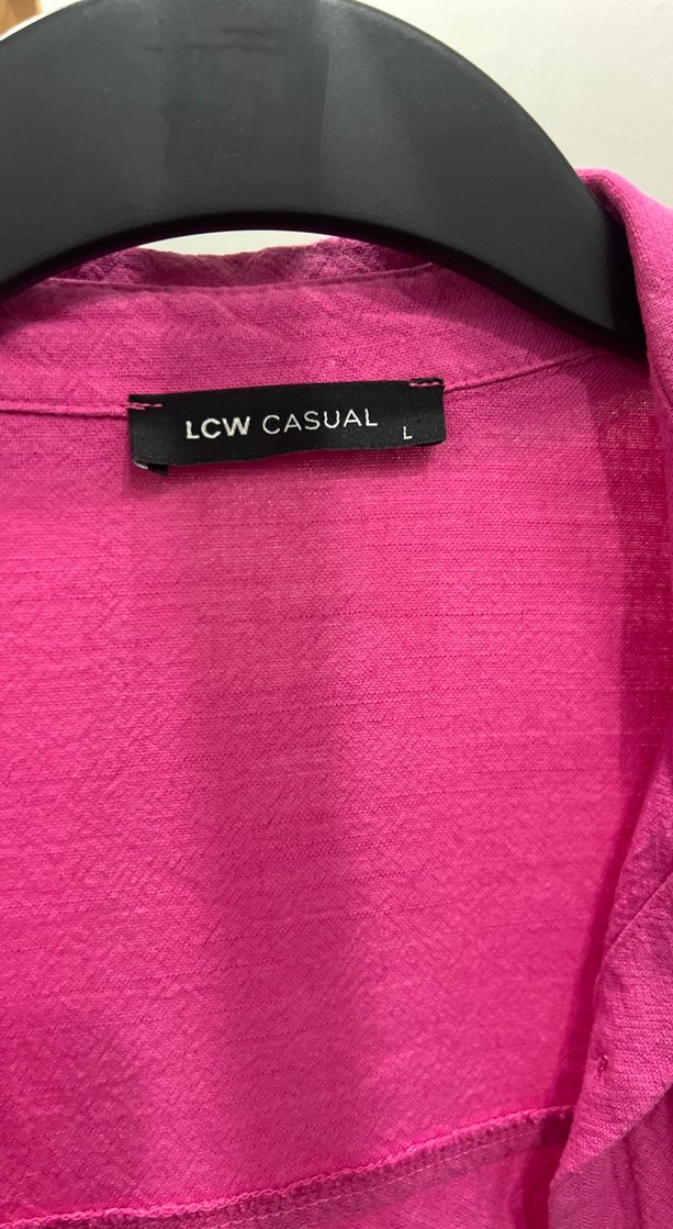 Pembe Düğmeli Kadın Keten Gömlek - Görsel 2