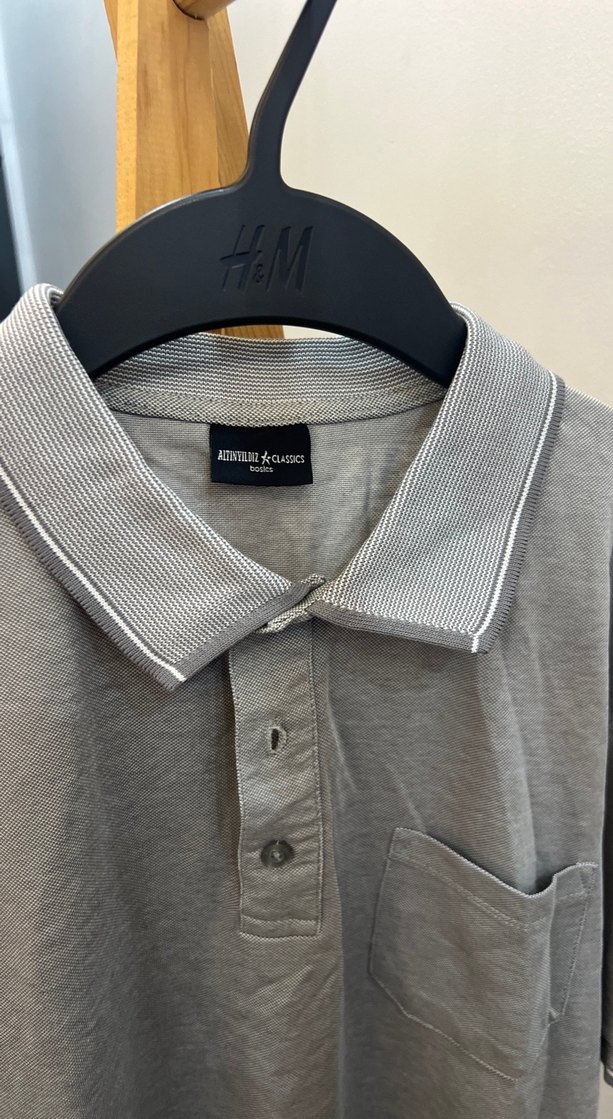 Gri Keten Loose Fit Polo Tişört - Görsel 2