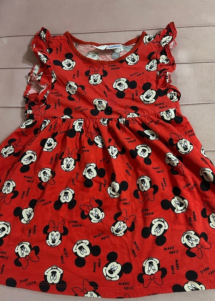 LCW baby Kirmizi Bisiklet Yaka Minnie Mouse Baskılı Kız Bebek El - Görsel 2