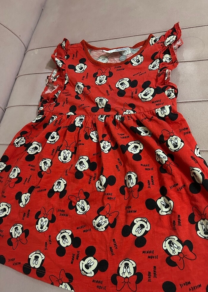 LCW baby Kirmizi Bisiklet Yaka Minnie Mouse Baskılı Kız Bebek El - Görsel 3