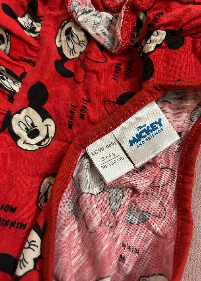 LCW baby Kirmizi Bisiklet Yaka Minnie Mouse Baskılı Kız Bebek El - Görsel 4