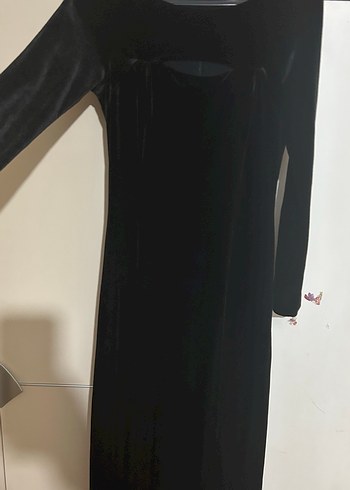 Siyah Uzun Kollu Drapeli Kadın Elbise - Görsel 2