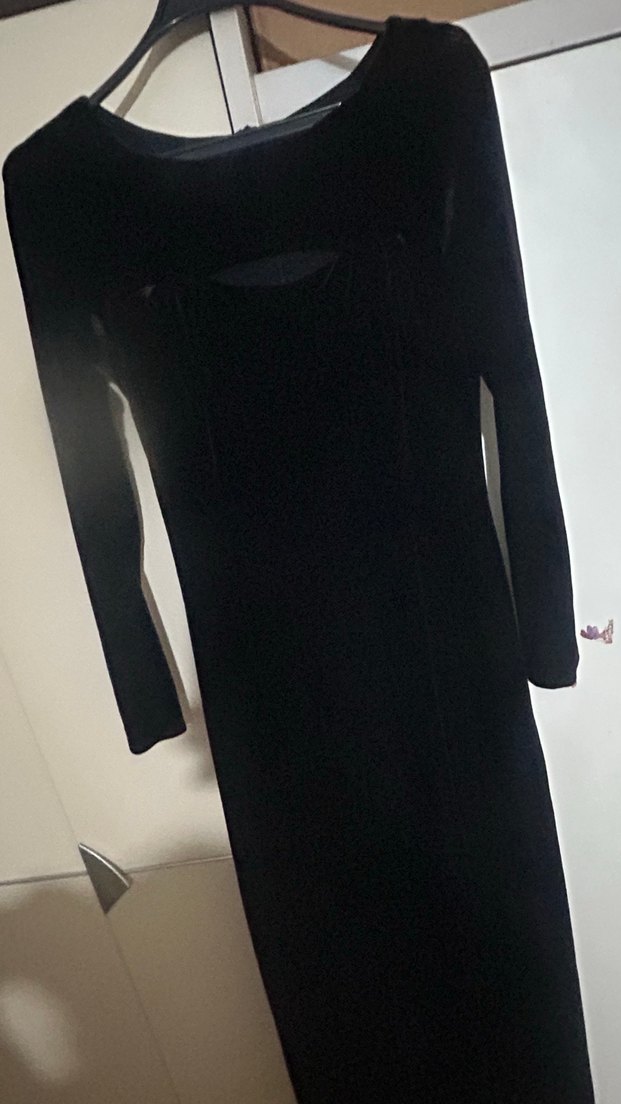 Siyah Uzun Kollu Drapeli Kadın Elbise - Görsel 3