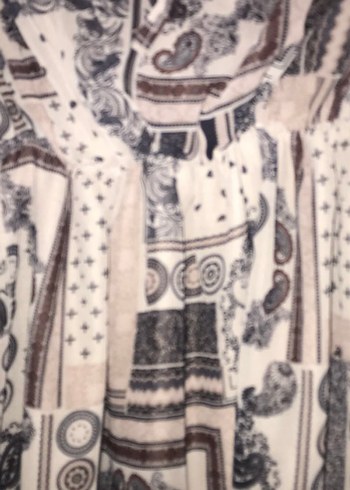 Bohem Uzun Kollu V Yaka Kısa Elbise - Görsel 4