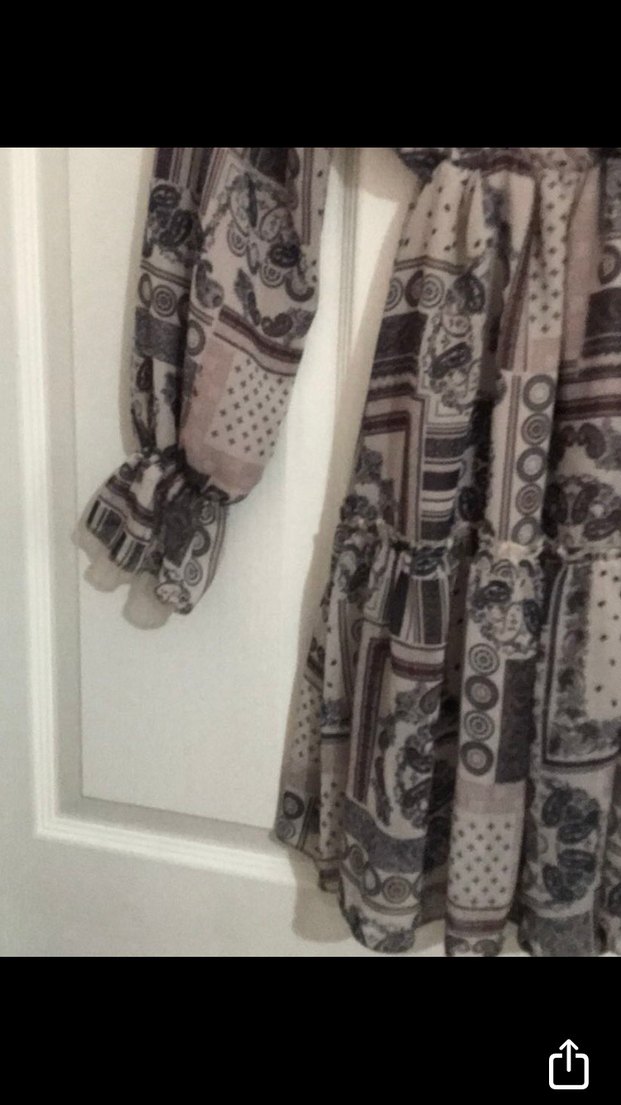 Bohem Uzun Kollu V Yaka Kısa Elbise - Görsel 2