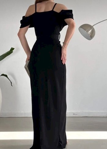 Siyah V Yaka Uzun Abiye Elbise - Görsel 2