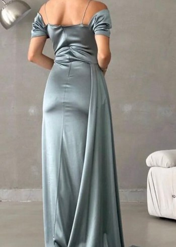 Yeşil Drapeli Uzun Abiye Elbise - Görsel 3