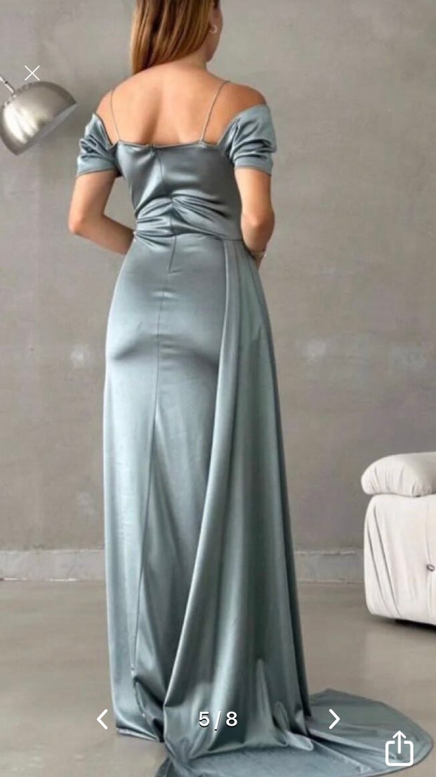 Yeşil Drapeli Uzun Abiye Elbise - Görsel 3