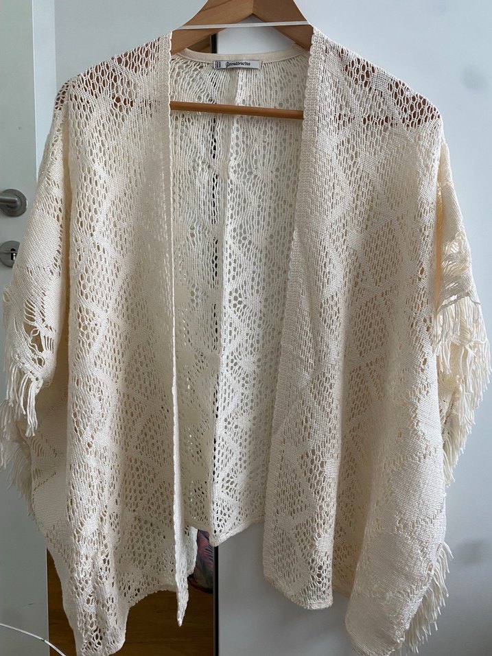 Beyaz Nakışlı Bohem Örgü Hırka - Görsel 2