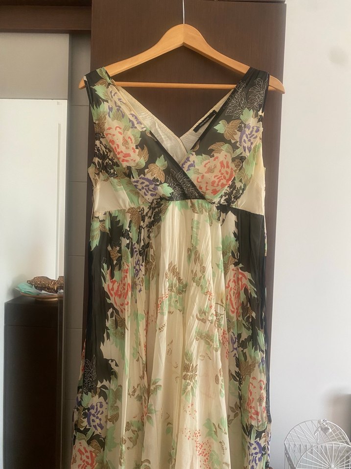 Bohem Çok Renkli Uzun Askısız Elbise - Görsel 2