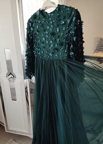 Uzun Kollu Turkuaz Nakışlı Bohem Nişan Elbisesi - Görsel 2