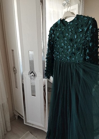 Uzun Kollu Turkuaz Nakışlı Bohem Nişan Elbisesi - Görsel 3