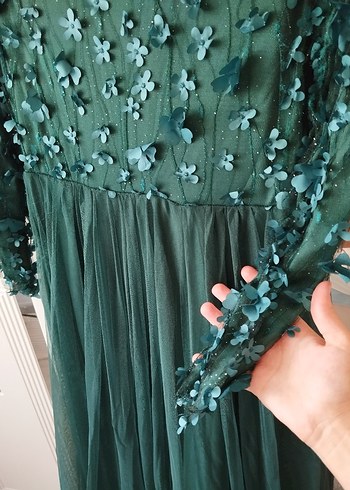 Uzun Kollu Turkuaz Nakışlı Bohem Nişan Elbisesi - Görsel 4