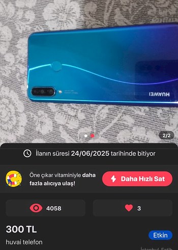 Mavi Huawei Android Telefon