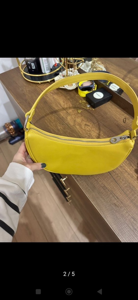 Sarı Deri Kadın Omuz Çantası - Görsel 2