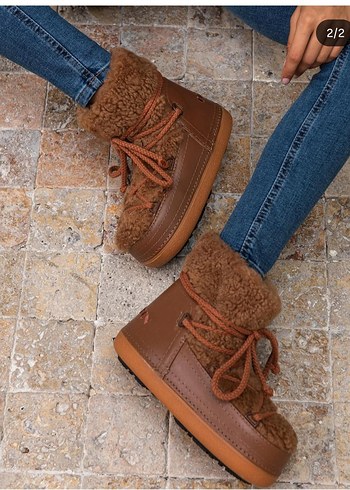 Kahverengi kıvırcık Kürklü cool moon bot - Görsel 2