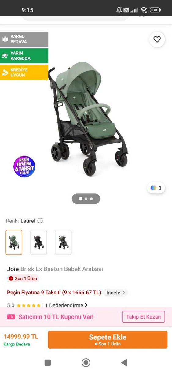 Joie Yeşil Bebek Arabası - Görsel 2