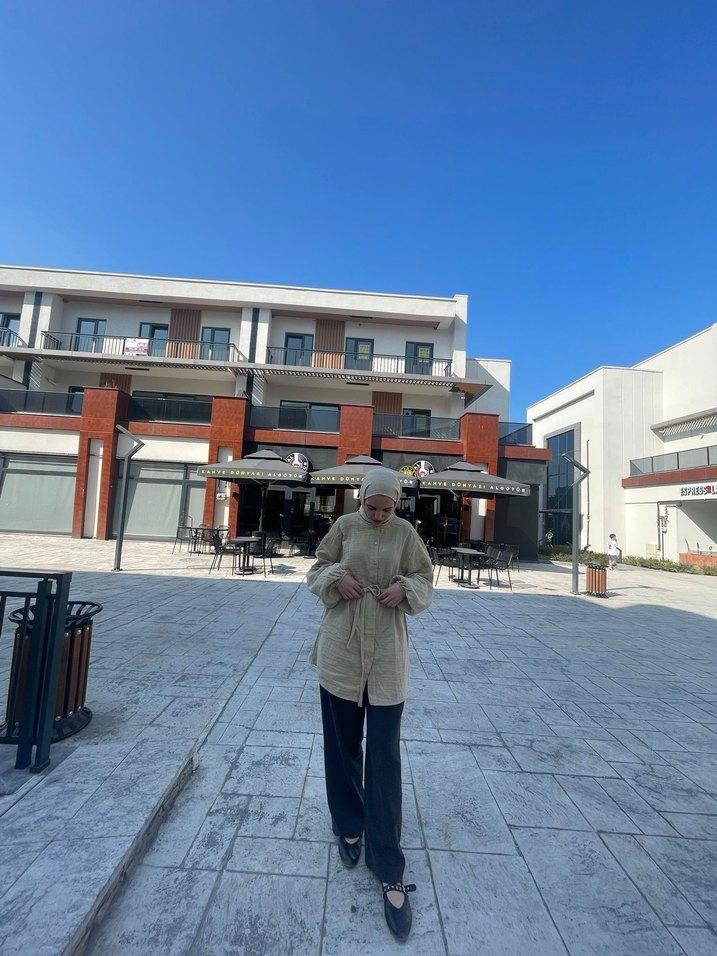 Kadın Uzun Keten bağlamalı gömlek - Görsel 3