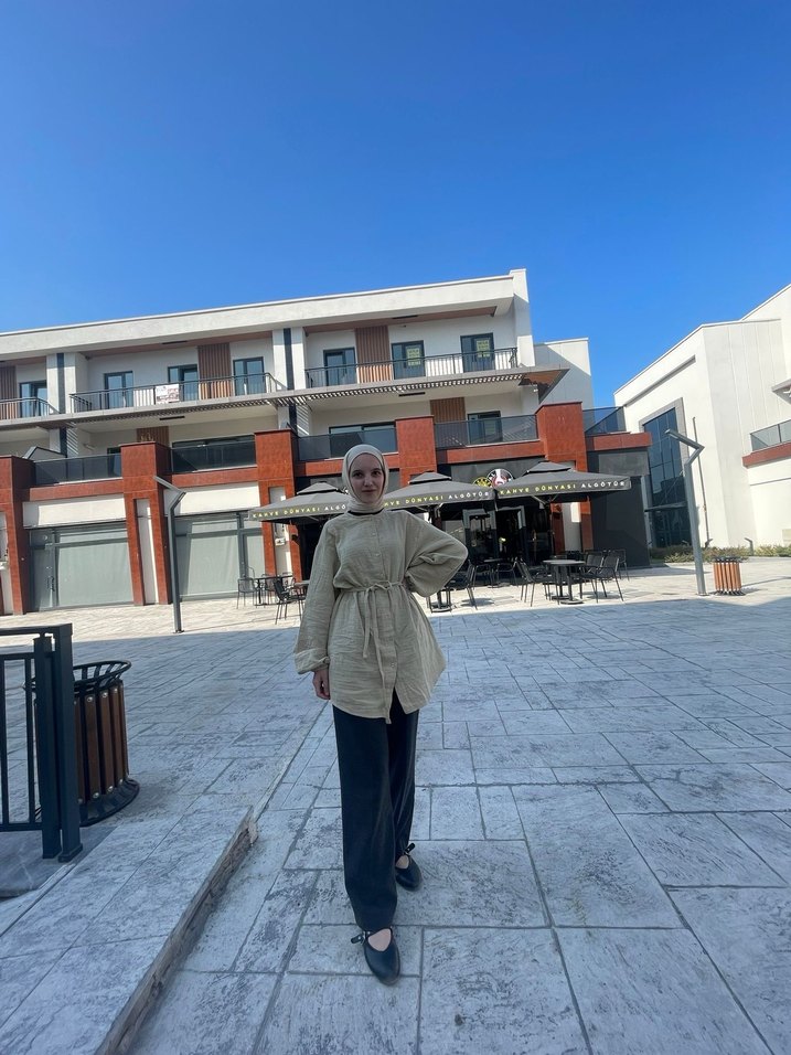 Kadın Uzun Keten bağlamalı gömlek - Görsel 2