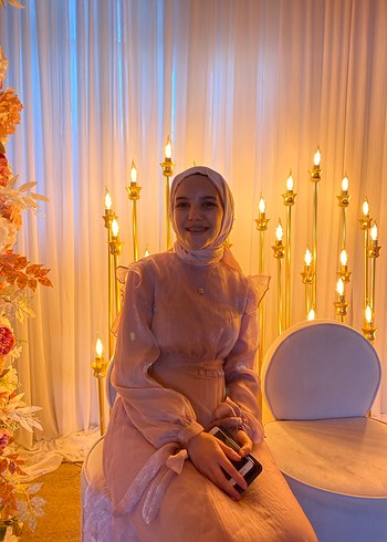 Uzun pembe İpekli Etnik Desenli Kadın Elbise - Görsel 2