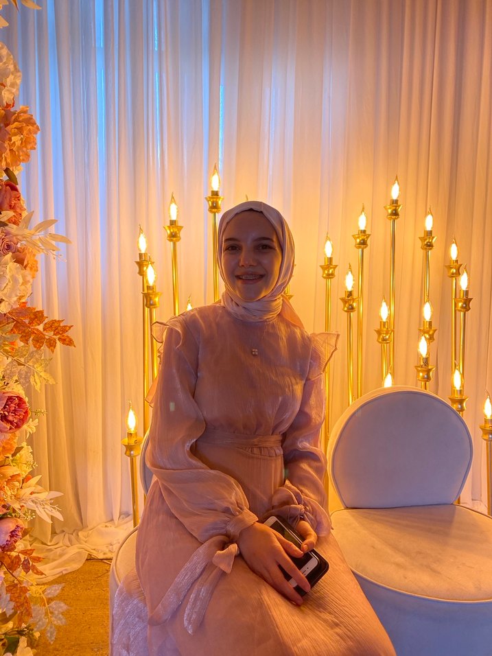 Uzun pembe İpekli Etnik Desenli Kadın Elbise - Görsel 2