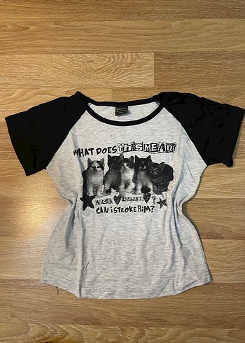 Köstebek Kedi Baskılı Reglan Crop T-shirt - Görsel 2