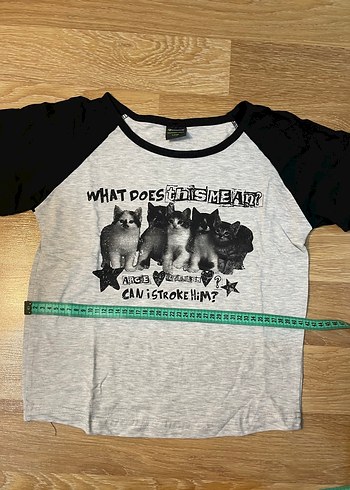 Köstebek Kedi Baskılı Reglan Crop T-shirt - Görsel 4