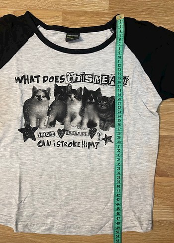 Köstebek Kedi Baskılı Reglan Crop T-shirt - Görsel 3