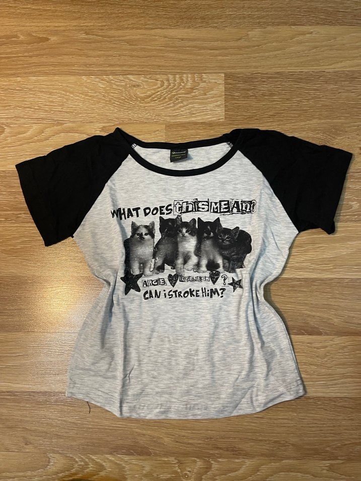 Köstebek Kedi Baskılı Reglan Crop T-shirt - Görsel 2