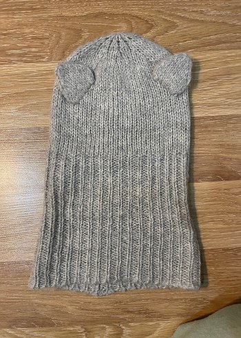 Oysho Kedi Kulaklı Gri Örgü Yün Bere - Görsel 3