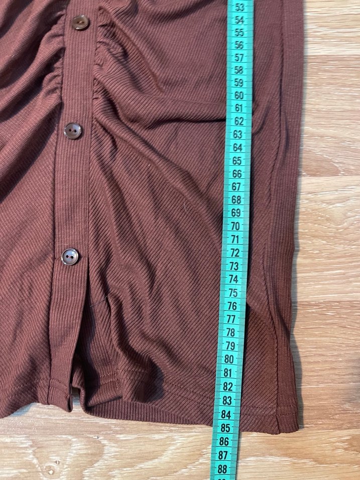 Düğmeli Kahverengi Kısa Kollu Fit Elbise - Görsel 3