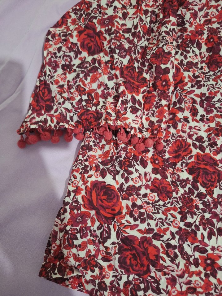 Bordo Çiçek Desenli Bohem Bluz - Görsel 2