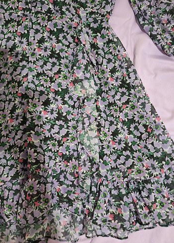 Çiçek Desenli V Yaka Midi Elbise - Görsel 3