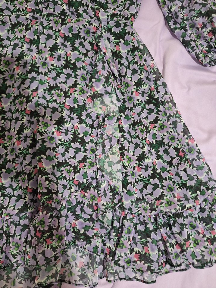 Çiçek Desenli V Yaka Midi Elbise - Görsel 3