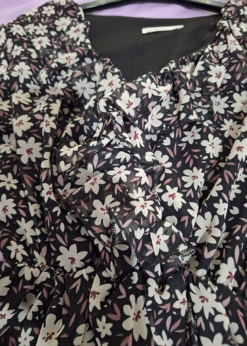 Kadın Mor Çiçekli Uzun Kollu Midi Elbise - Görsel 3