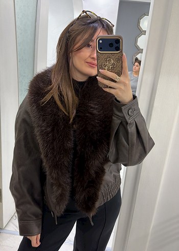 Kahverengi Kısa Kürklü Deri Ceket - Görsel 2