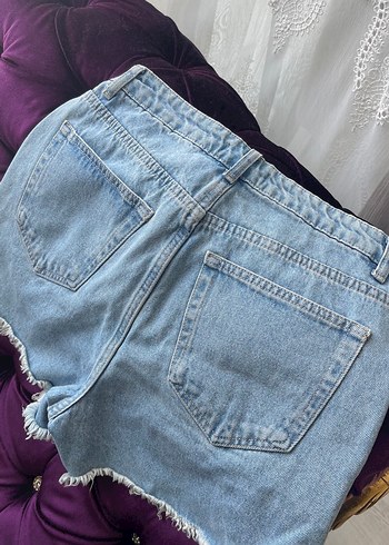 Addax Düğmeli Gevşek Kesim Mavi Mini Denim Şort
