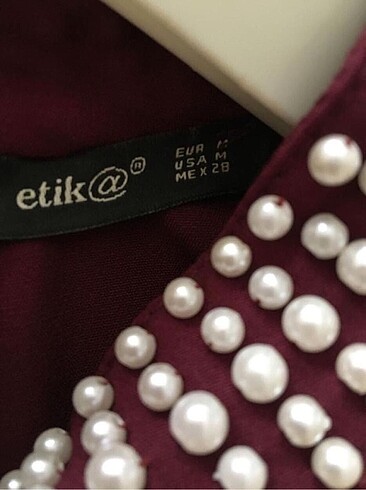 m Beden bordo Renk Sırt dekolteli inci detaylı elbise
