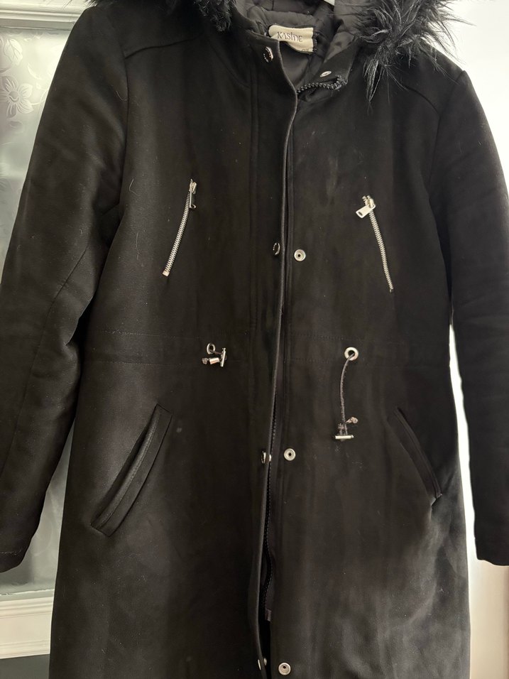 Kürk Detaylı Siyah Süet Kadın Mont - Görsel 3