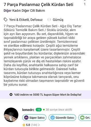 Unisex 7 Parça Paslanmaz Çelik Kürdan Seti - Görsel 8