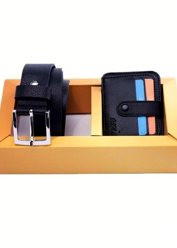 Lüks Siyah Erkek Kemer - Cüzdan Hediye Seti  Kutulu - Görsel 3