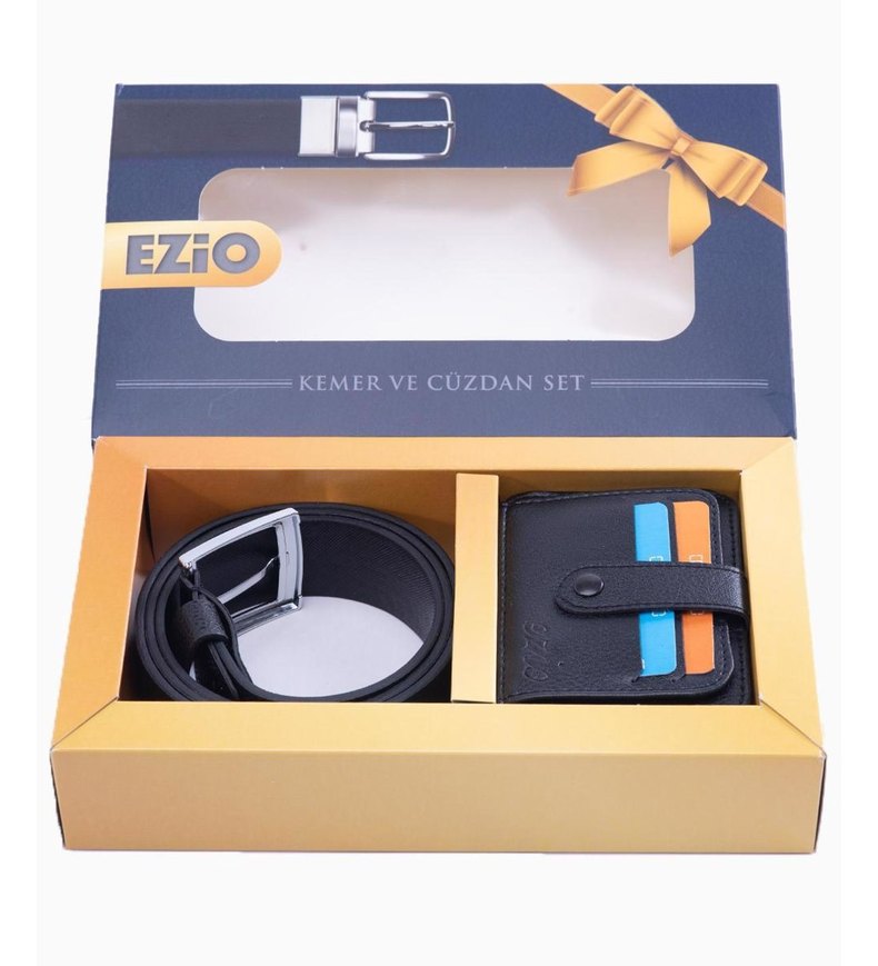 Lüks Siyah Erkek Kemer - Cüzdan Hediye Seti  Kutulu - Görsel 2
