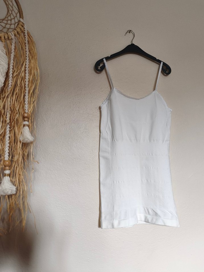 Kadın Korseli İnce Askılı Korse Atlet Kırık Beyaz - Görsel 4
