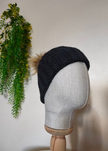 Ponponlu Bayan Örgü Bere Füme Antrasit - Görsel 3