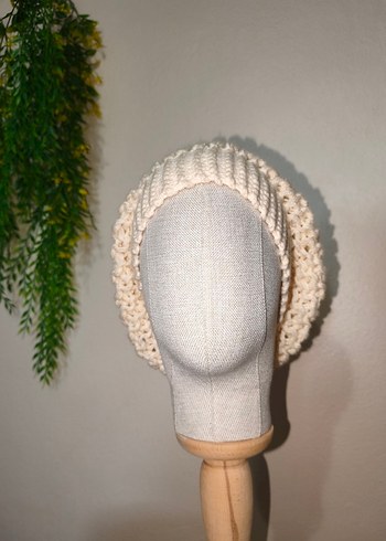 Bohem Tarz Krem Örgü Kadın  Bere El Emeği Slouchy Bere - Görsel 2
