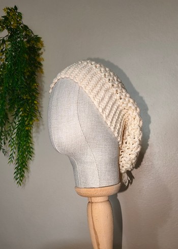 Bohem Tarz Krem Örgü Kadın  Bere El Emeği Slouchy Bere - Görsel 5
