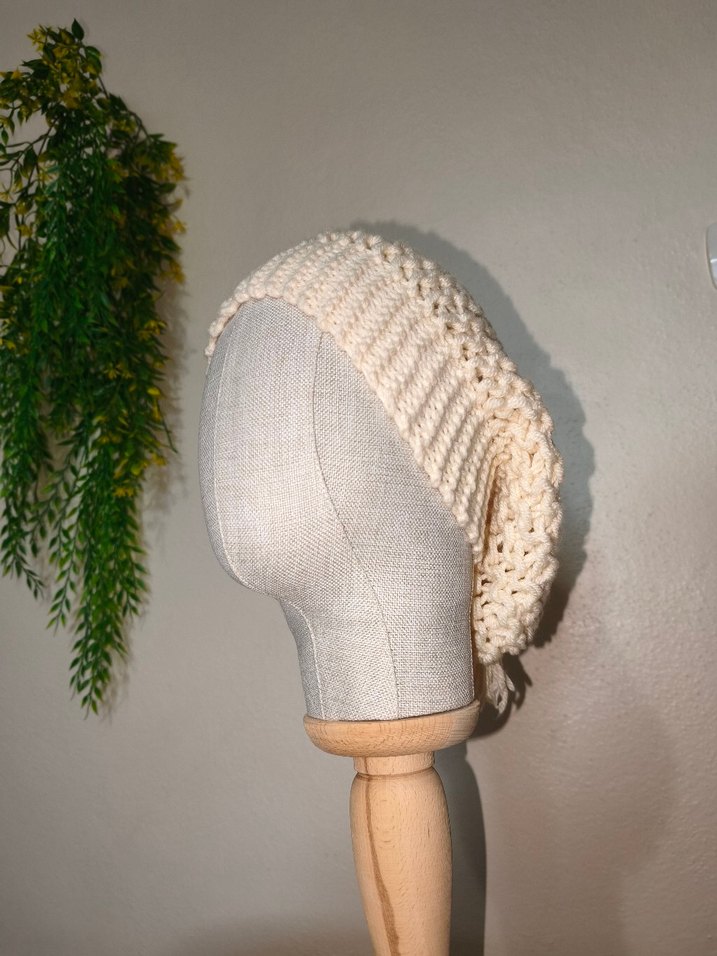 Bohem Tarz Krem Örgü Kadın  Bere El Emeği Slouchy Bere - Görsel 5